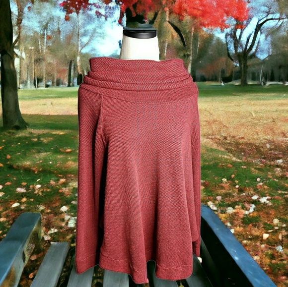 Plume & Thread USA Made Cowl Neck Poncho Top Coastal Grandma Gorp Size Medium - Picture 6 of 14